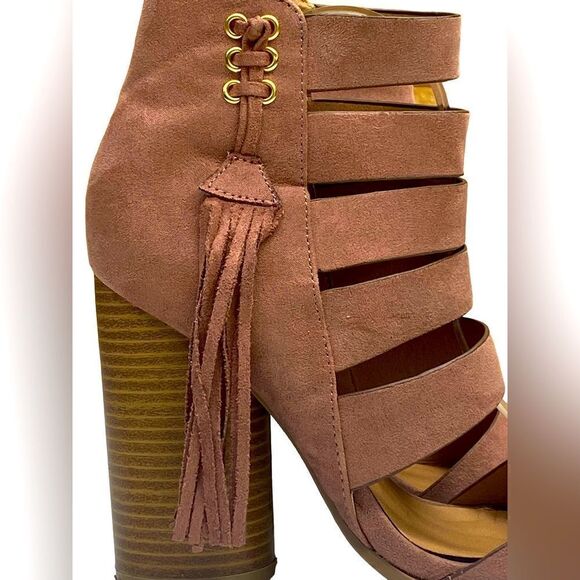 Qupid Dusty Rose Pink Suede Gladiator Open Toe Block Heel Women’s Size 5.5 - Picture 6 of 13